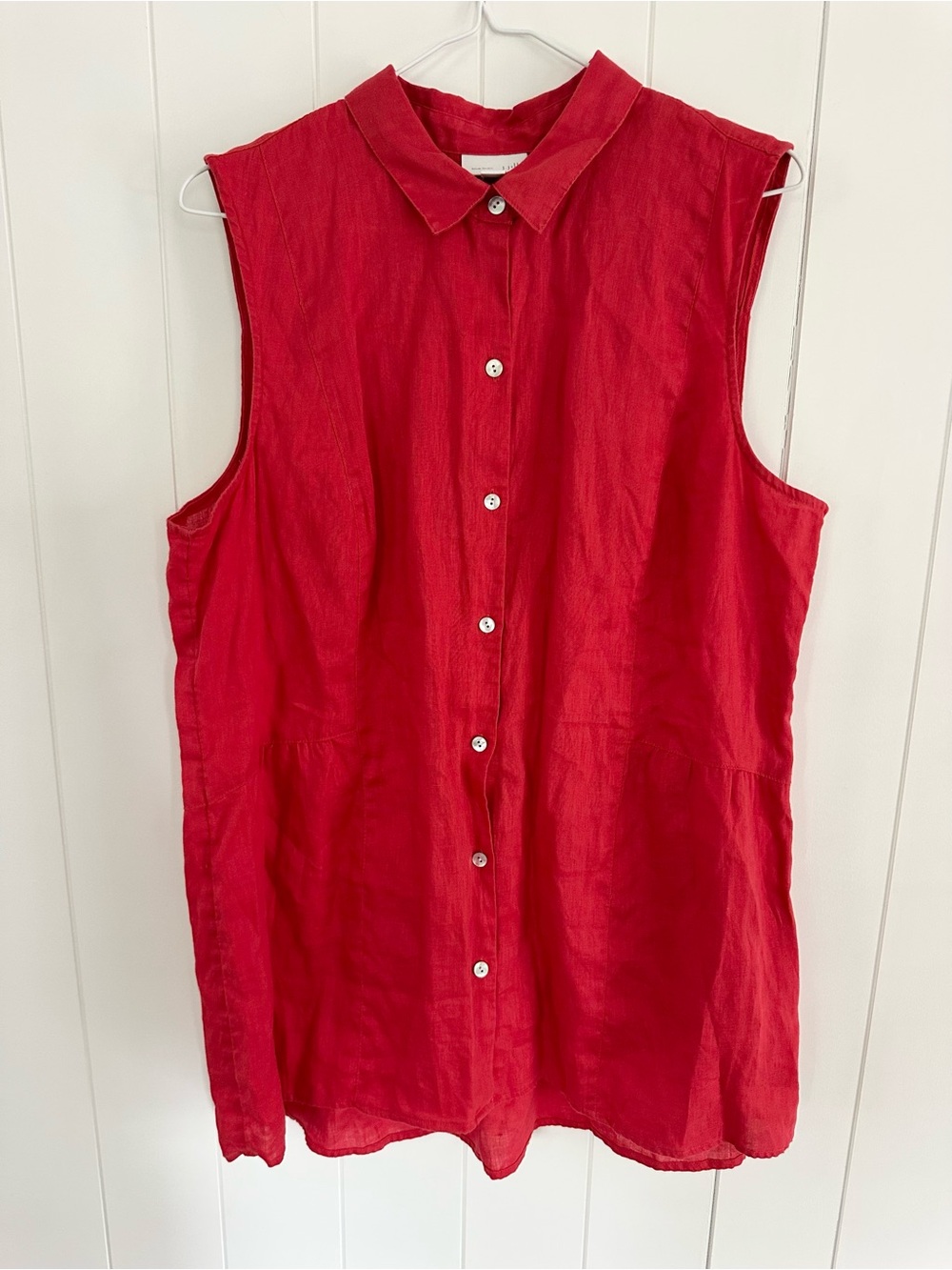 J. Jill Sleeveless Button-Down Linen Tunic Top in Red